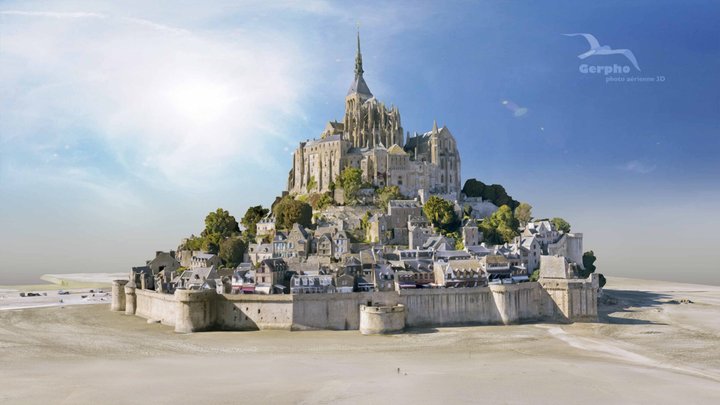 Mont Saint Michel, 1km above 3D Model
