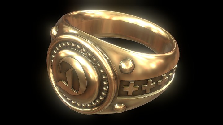 Antique Ring "D" (Customizable) 3D Model