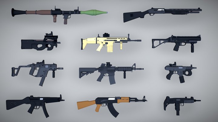 Low Poly FPS Pack 3.0 Gun Models 3D Model